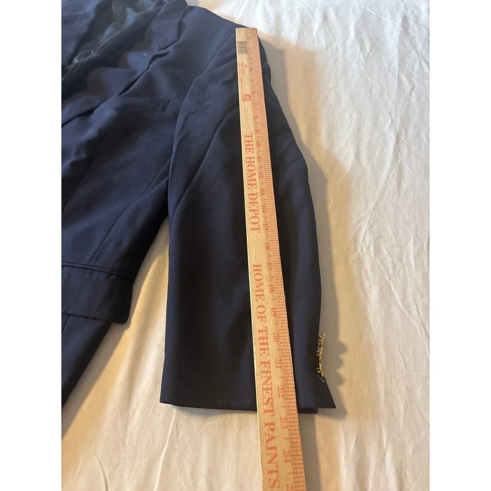 Vtg Burberry Blazer 100S Wool Mens 43.5L Navy Blue Gold Button